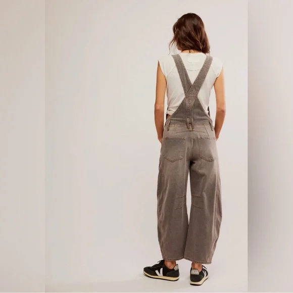 NWT Free People Gray Wide-Leg Denim Overalls - Picture 2 of 13